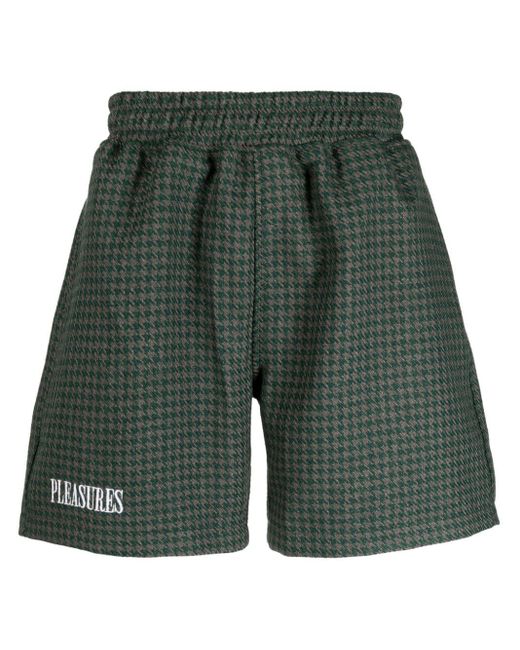 Pleasures Green Intercept Houndstooth-pattern Shorts for men