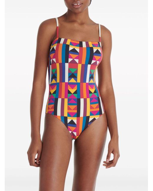 Eres Red Colors Geometric-print Swimsuit