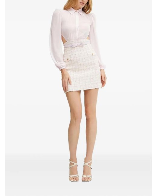 Elisabetta Franchi White Tweed-Paneled Open-Back Mini Dress