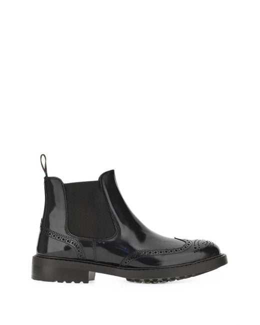 Calce Black Stivaletti Brogue-Detail Leather Chelsea Boots for men