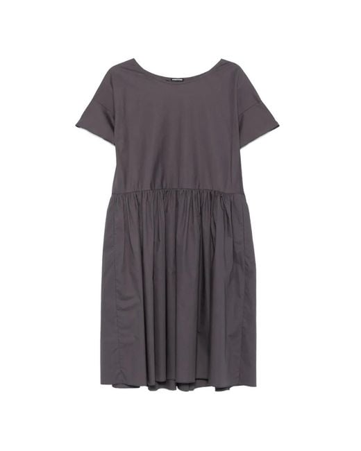Susanne Bommer Purple Gathered-Waist Short-Sleeve Dress