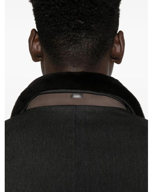 Herno Black Velvet-Collared Button Coat for men