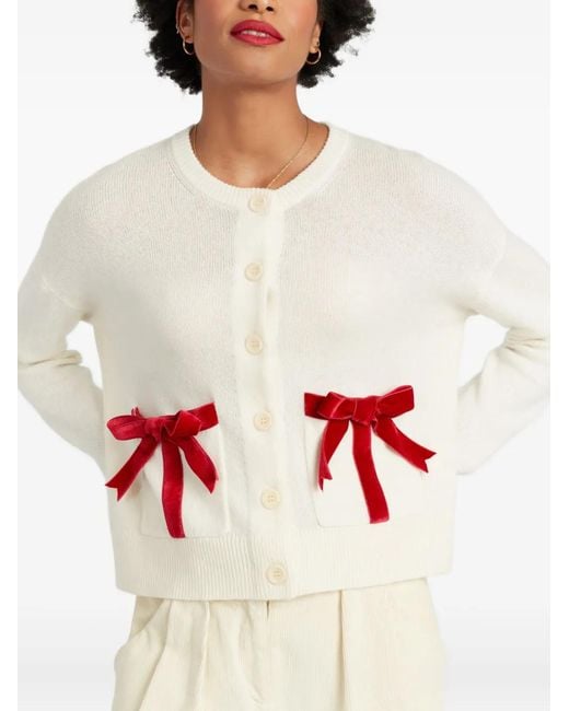 Chinti & Parker White Velvet-Bow Cardigan