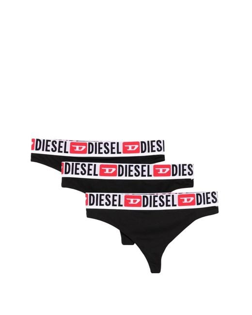 DIESEL White 3-Pack Thongs With Logo Waist