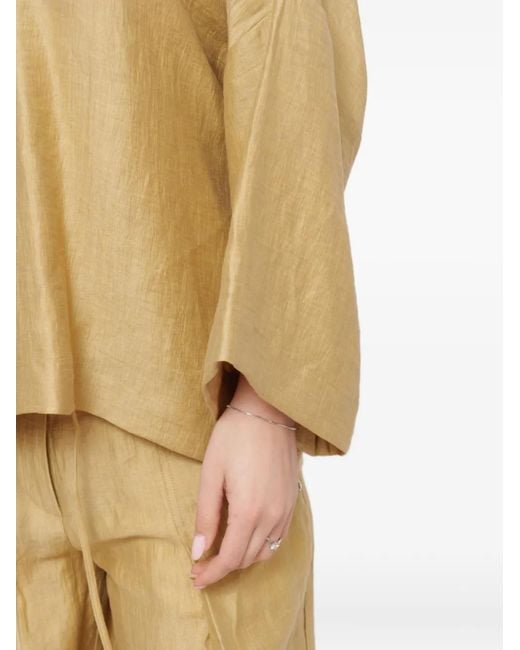 Ottod'Ame Natural V-Neck Wide-Sleeve Top