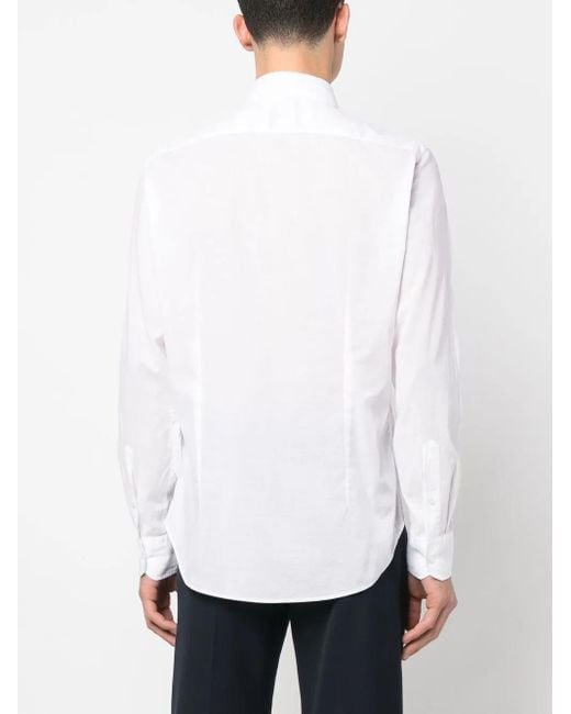 Fedeli White Long-Sleeve Stretch-Cotton Shirt for men