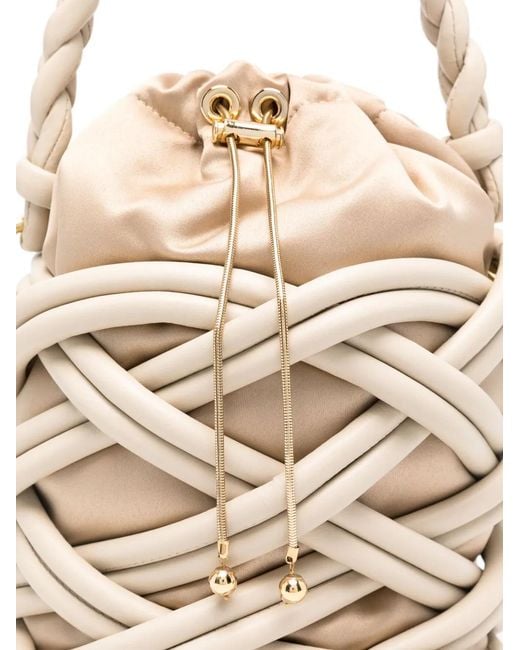Rosantica White Faux Leather Caged Drawstring Tote