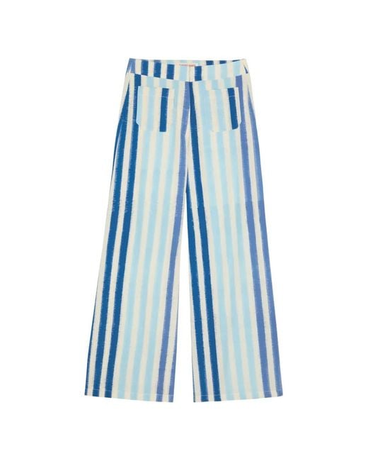 Emporio Sirenuse Blue Adele Ikat-Stripe Wide-Leg Palazzo Pants