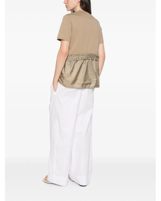 Moncler Natural Ruffled Logo-Patch T-Shirt