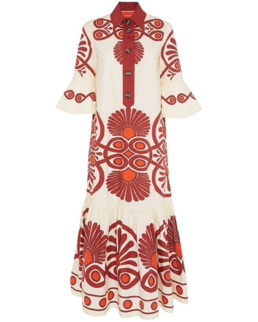 LaDoubleJ Red Artemic Geometric-print Cotton Dress