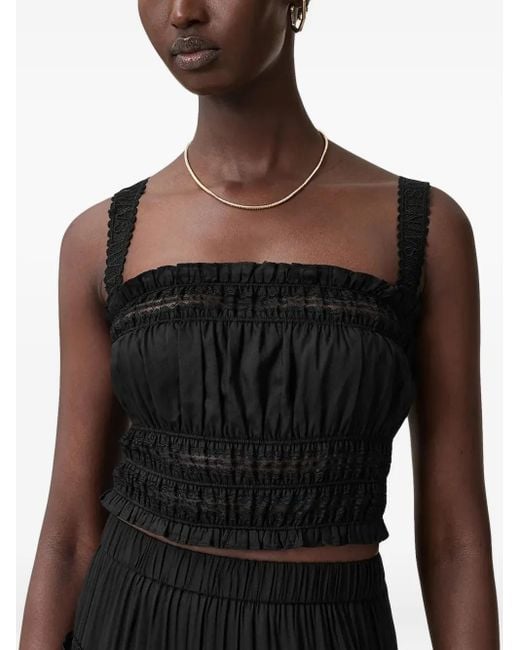 Top fruncido con ribete de encaje AllSaints de color Black