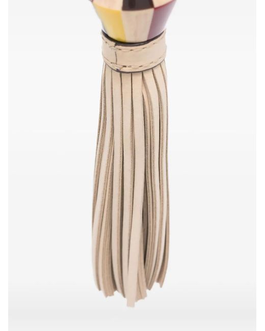 Tory Burch White Striped Tassel Keyring