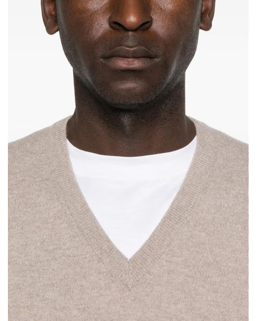 Brunello Cucinelli Natural V-Neck Cashmere Sweater for men