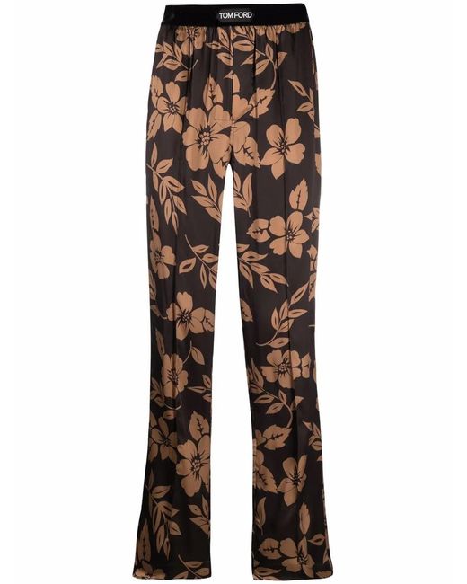 Tom Ford Brown Floral-Print Logo Lounge Pants for men