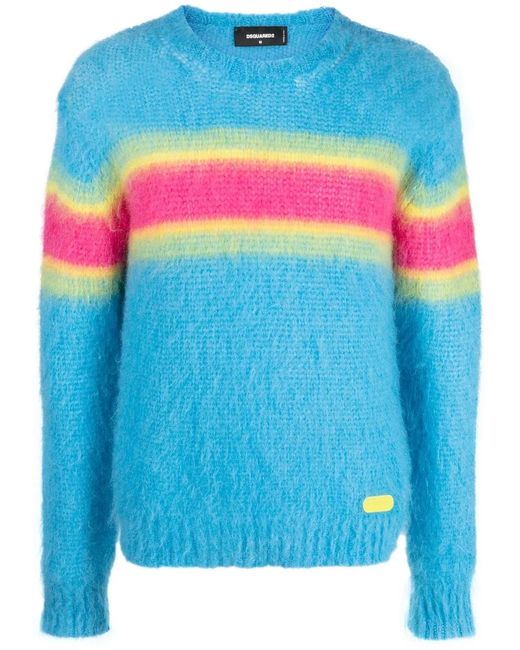 DSquared² Blue Gradient Stripe Crew Neck Jumper for men
