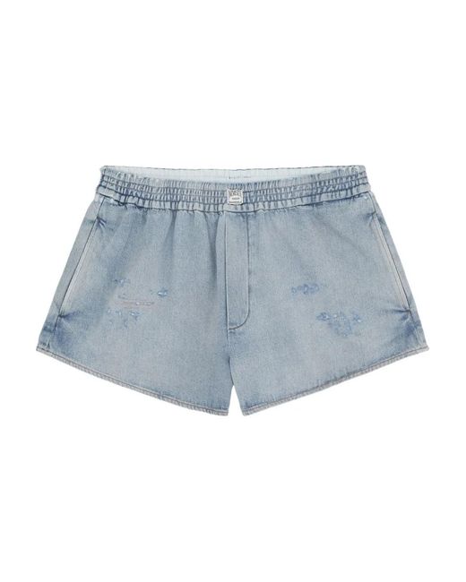 MM6 by Maison Margiela Blue Elasticated-Waistband Distressed Shorts