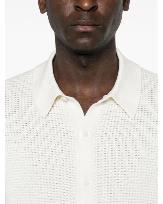 Bompard White Waffle-Knit Buttoned Polo Shirt for men