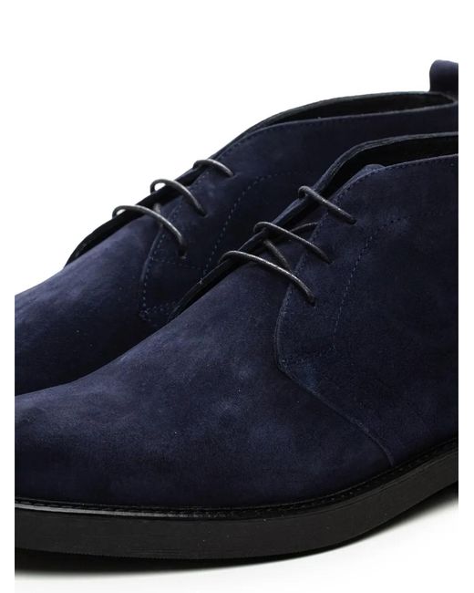 Poche Paris Blue Lace-Up Suede Loafers for men