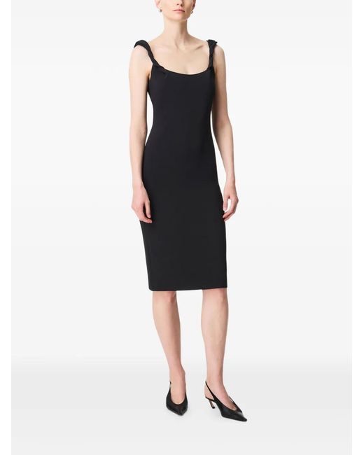 Another Tomorrow Black Twist-Strap Midi Dress