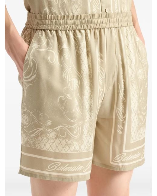 Balmain White Printed Foulard Pyjama Shorts for men