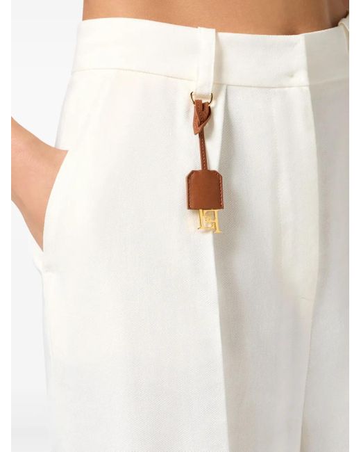 Elisabetta Franchi White Viscose-Linen Blend Trousers