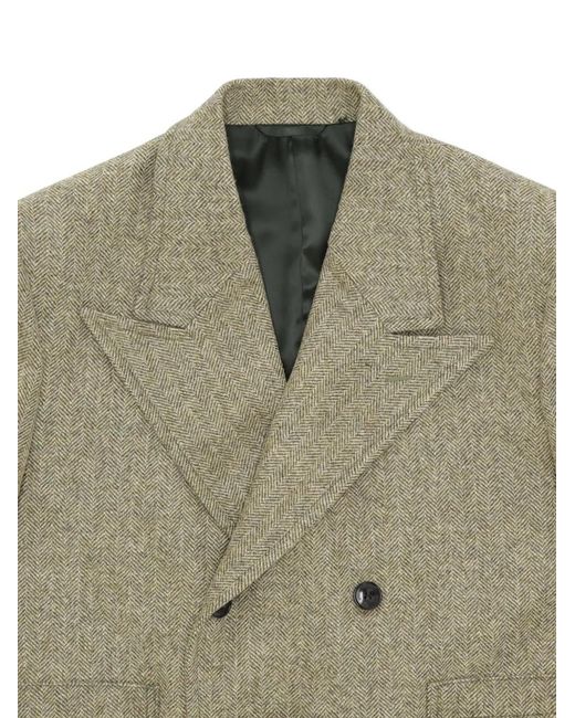 Fortela Green Bogart Herringbone Double-Breasted Coat for men