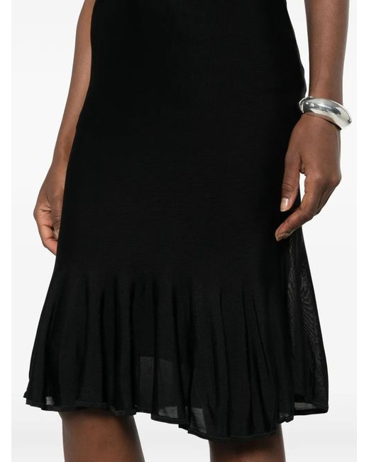Totême Black Fluted-Hem Knitted Midi Skirt