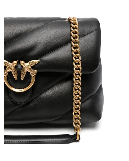 Pinko Black Love Birds Quilted Shoulder Bag