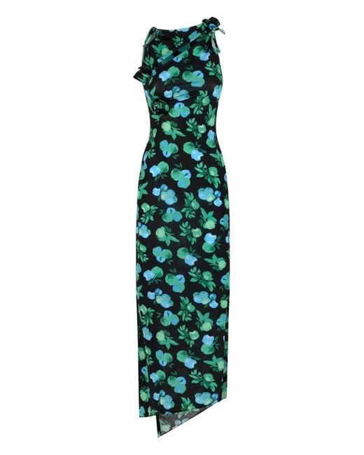 Coperni Green Floral-Print Midi Dress