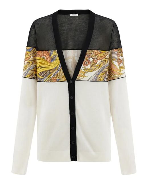 Ferragamo Black V-Neck Cardigan With Silk Inserts