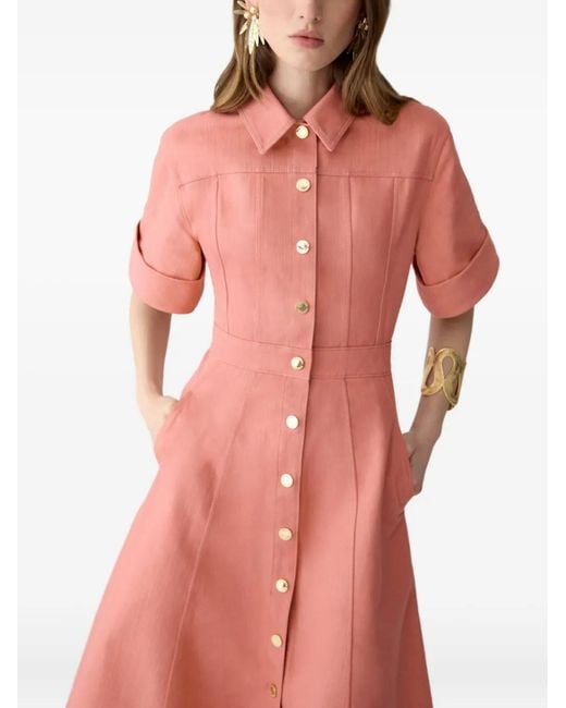 Carolina Herrera Pink Denim Button-Front Midi Dress