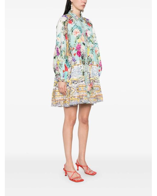 Camilla Gray Tiered Long-Sleeve Mini Dress