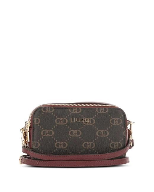 Liu Jo Gray Monogram-Patttern Zip Shoulder Bag