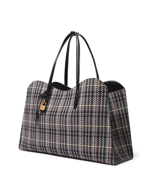 Stella McCartney Black Checked Woven Tote Bag