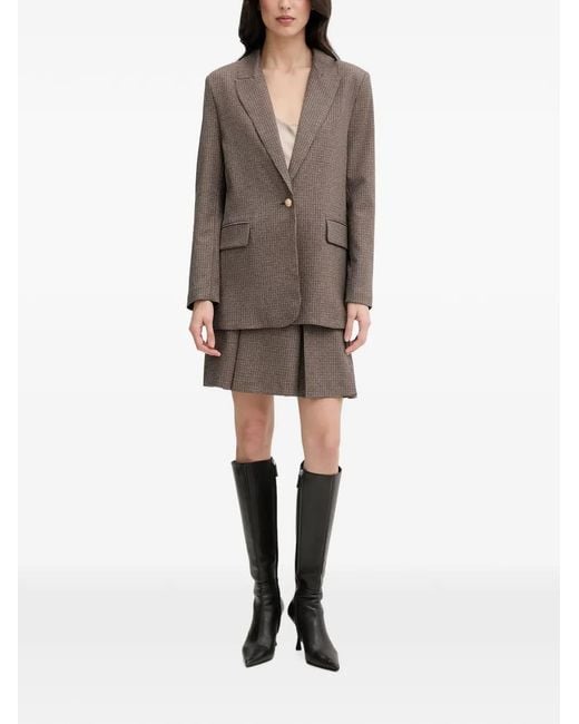 Morgan Brown Houndstooth-Pattern Single-Breasted Blazer