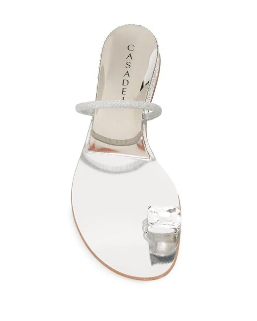 Casadei White Crystal Toe Strap Sandals