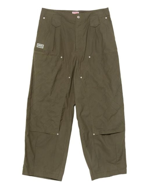 メンズ KENZO キルティングパネル パンツ Green