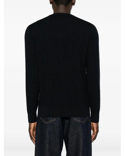 Giorgio Armani Black Waffle-Knit Sweater for men