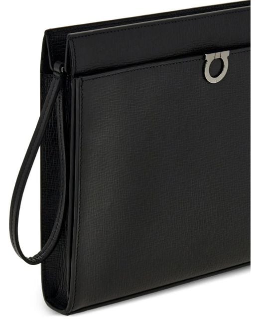Ferragamo Black Gancini Leather Pouch for men