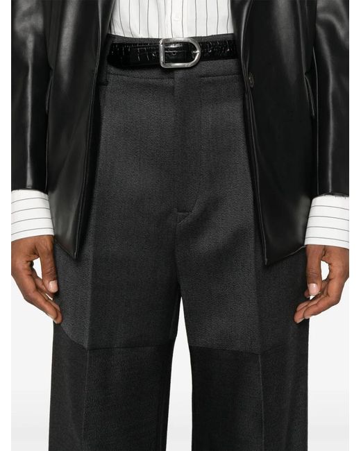 Victoria Beckham Gray Panelled-Design Wool-Blend Straight-Leg Trousers
