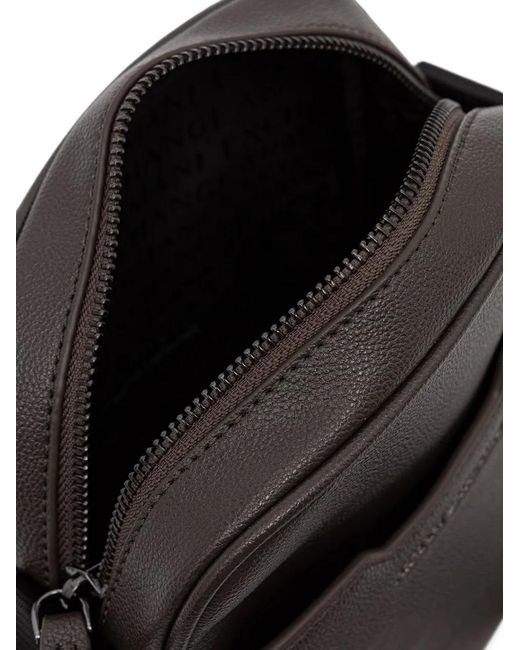 ARMANI EXCHANGE Black Logo-Plaque Pebbled-Effect Messenger Bag for men
