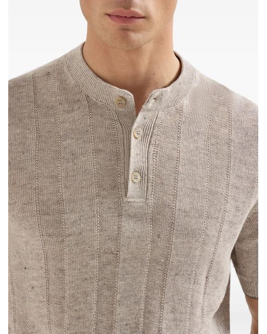 Brunello Cucinelli White Henley Collar T-Shirt for men