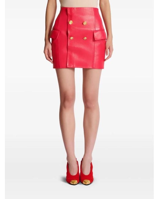 Balmain 4-Button Leather Mini Skirt in Pink | Lyst UK