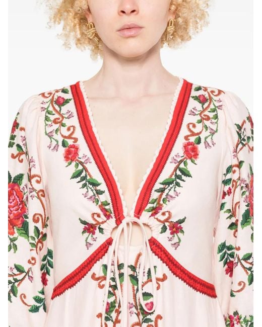 Farm Rio Red Floral-Jacquard Maxi Dress