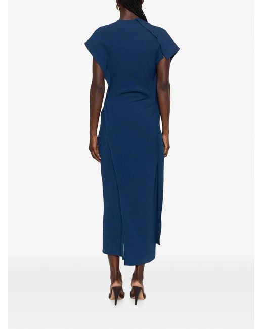Victoria Beckham Blue Draped-Detail Midi Dress