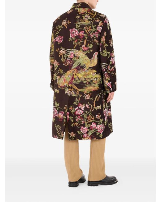 Roberto Cavalli Brown Landscape-Jacquard Coat for men