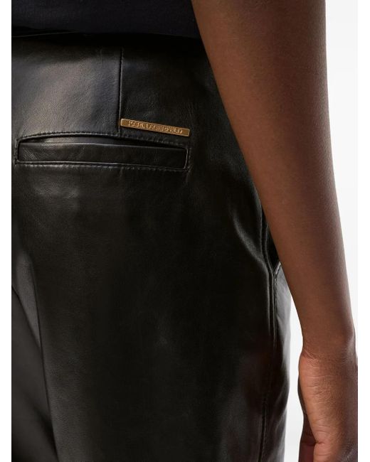 Karl Lagerfeld Black Leather Logo Pants