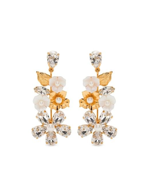 Jennifer Behr White Crystal-Embellished Floral Earrings