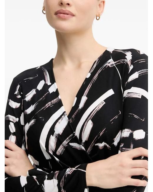 Joseph Ribkoff Black Graphic-Print V-Neck Midi Dress