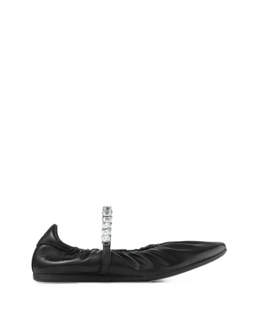 Jimmy Choo White Jade Soft Nappa-Leather Ballerina Flats With Crystal Strap